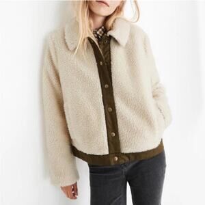 Madewell Portland Sherpa Jacket Teddy Coat Cream Bomber Snap Front Medium $158